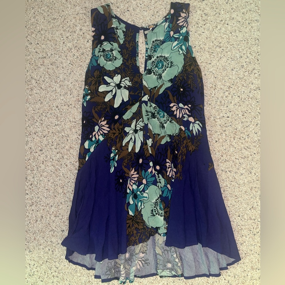 Free People Floral V-Neck Mini Swing Dress